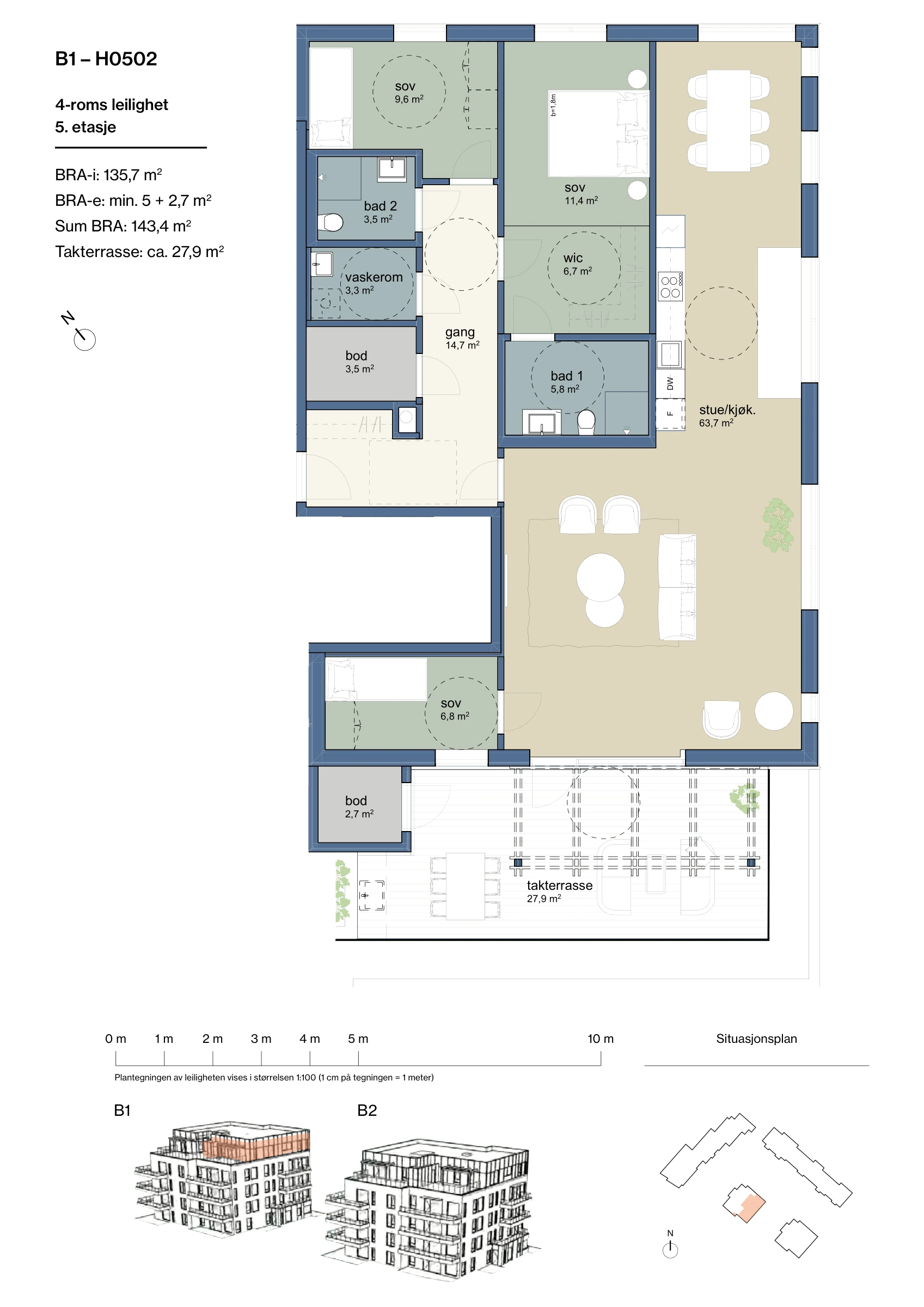 Plantegning for leilighet B1-H0502 i Jåtunparken