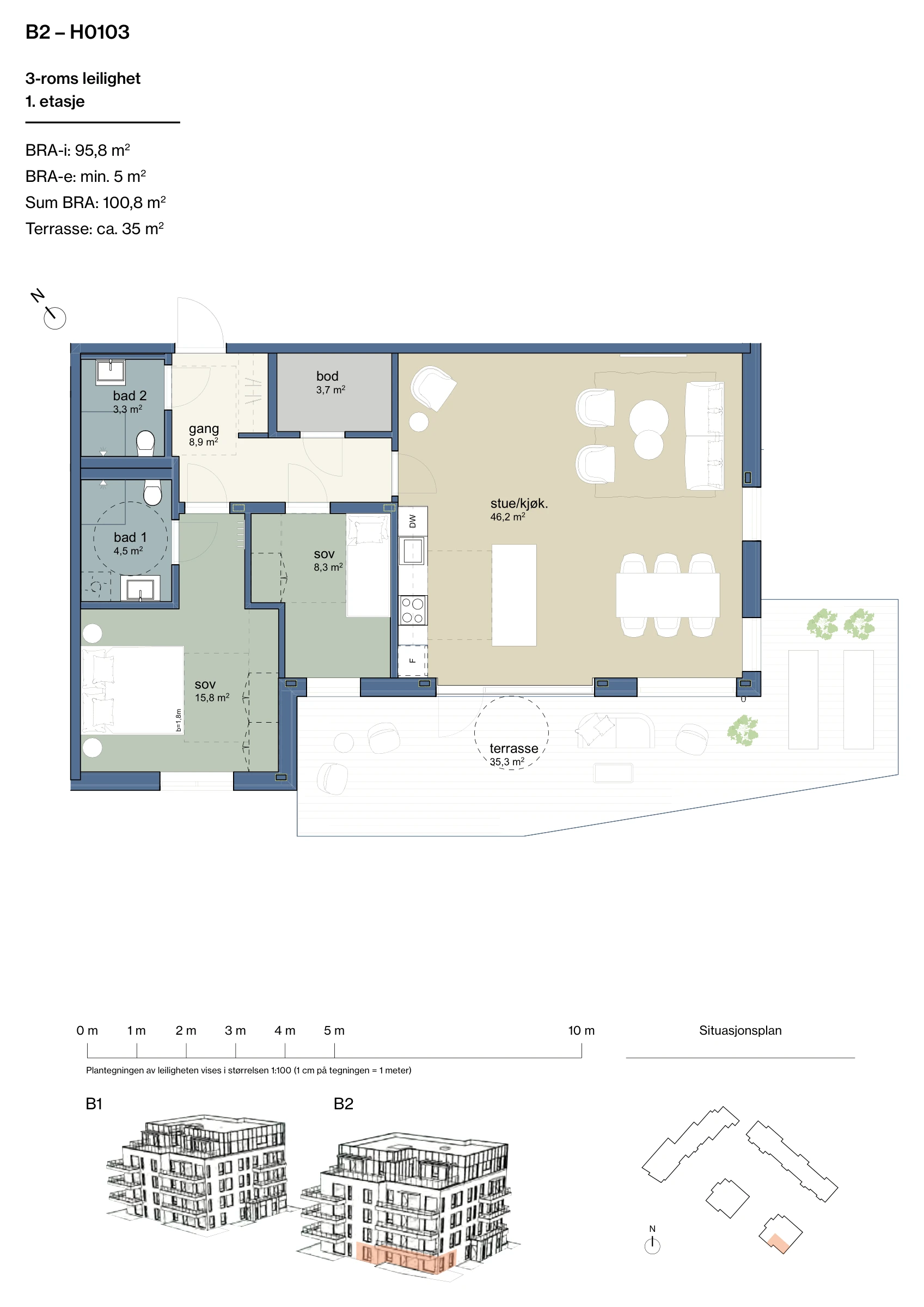 Plantegning for leilighet B2-H0103 i Jåtunparken