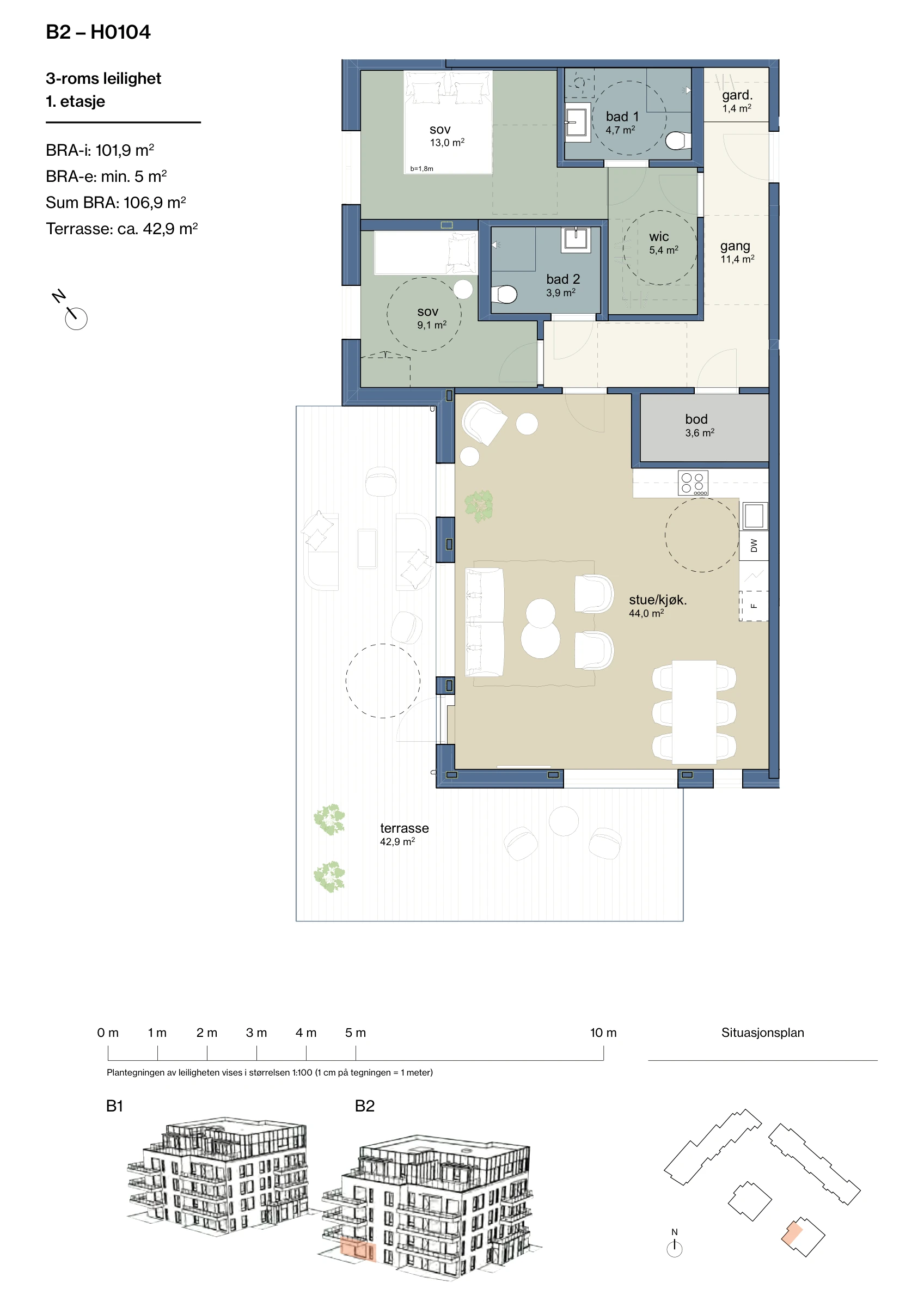 Plantegning for leilighet B2-H0104 i Jåtunparken