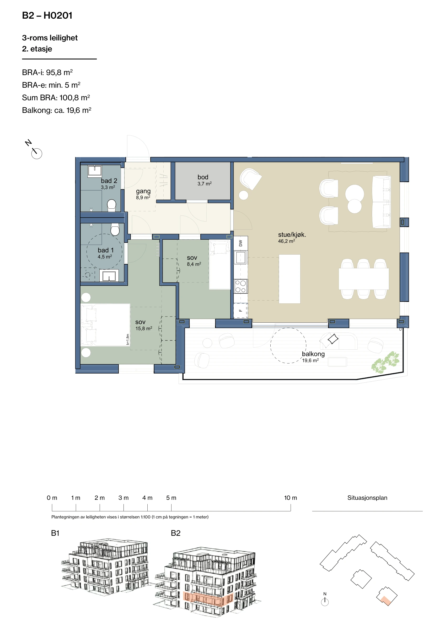 Plantegning for leilighet B2-H0201 i Jåtunparken
