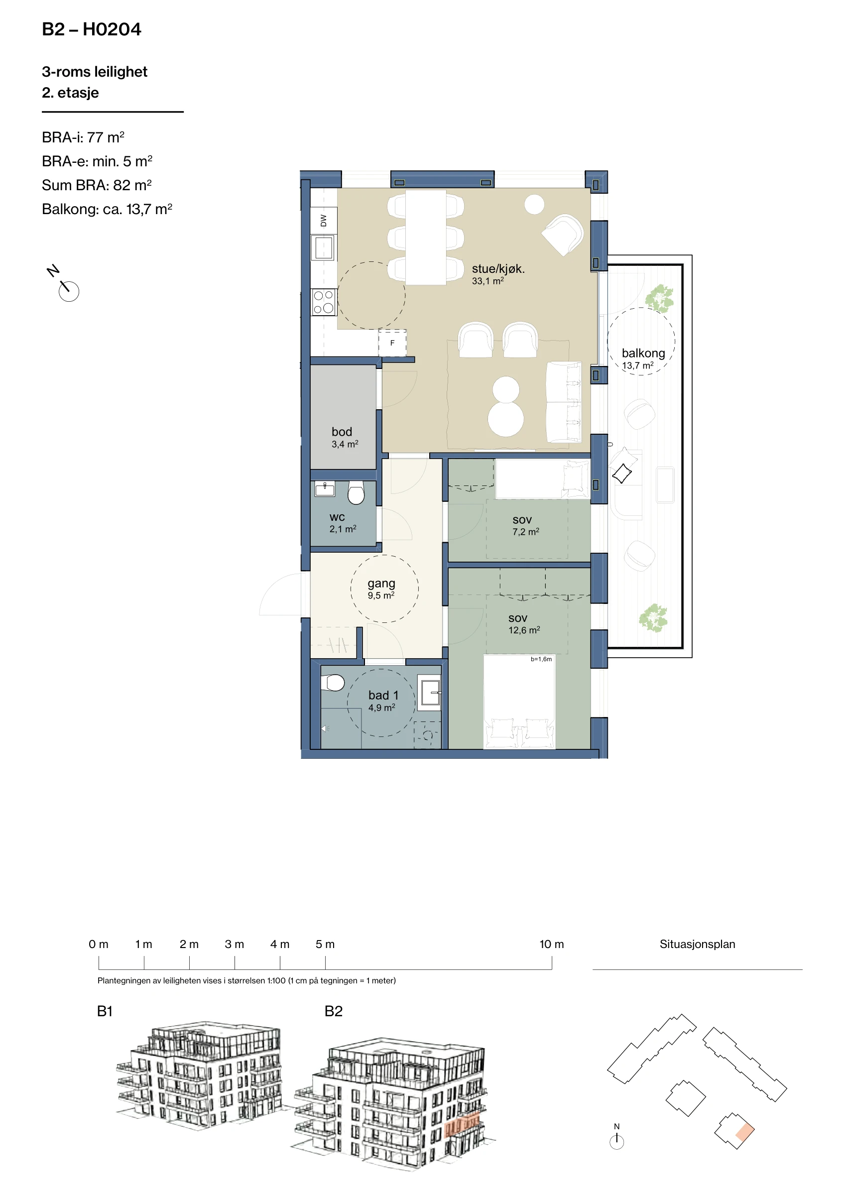 Plantegning for leilighet B2-H0204 i Jåtunparken