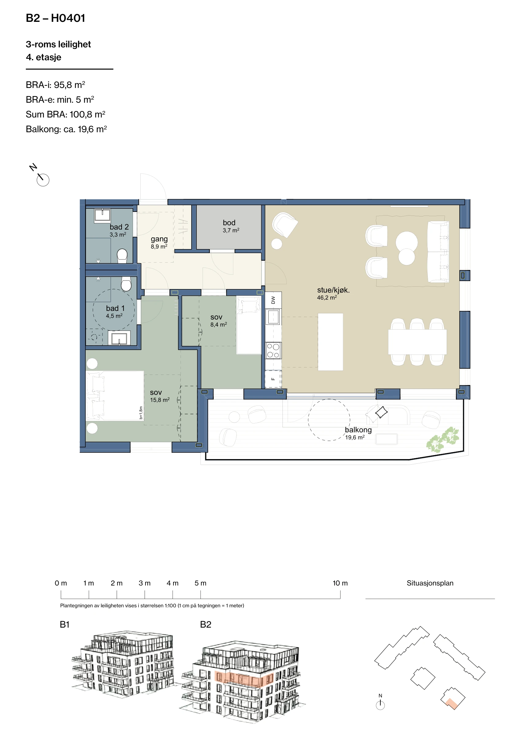 Plantegning for leilighet B2-H0401 i Jåtunparken