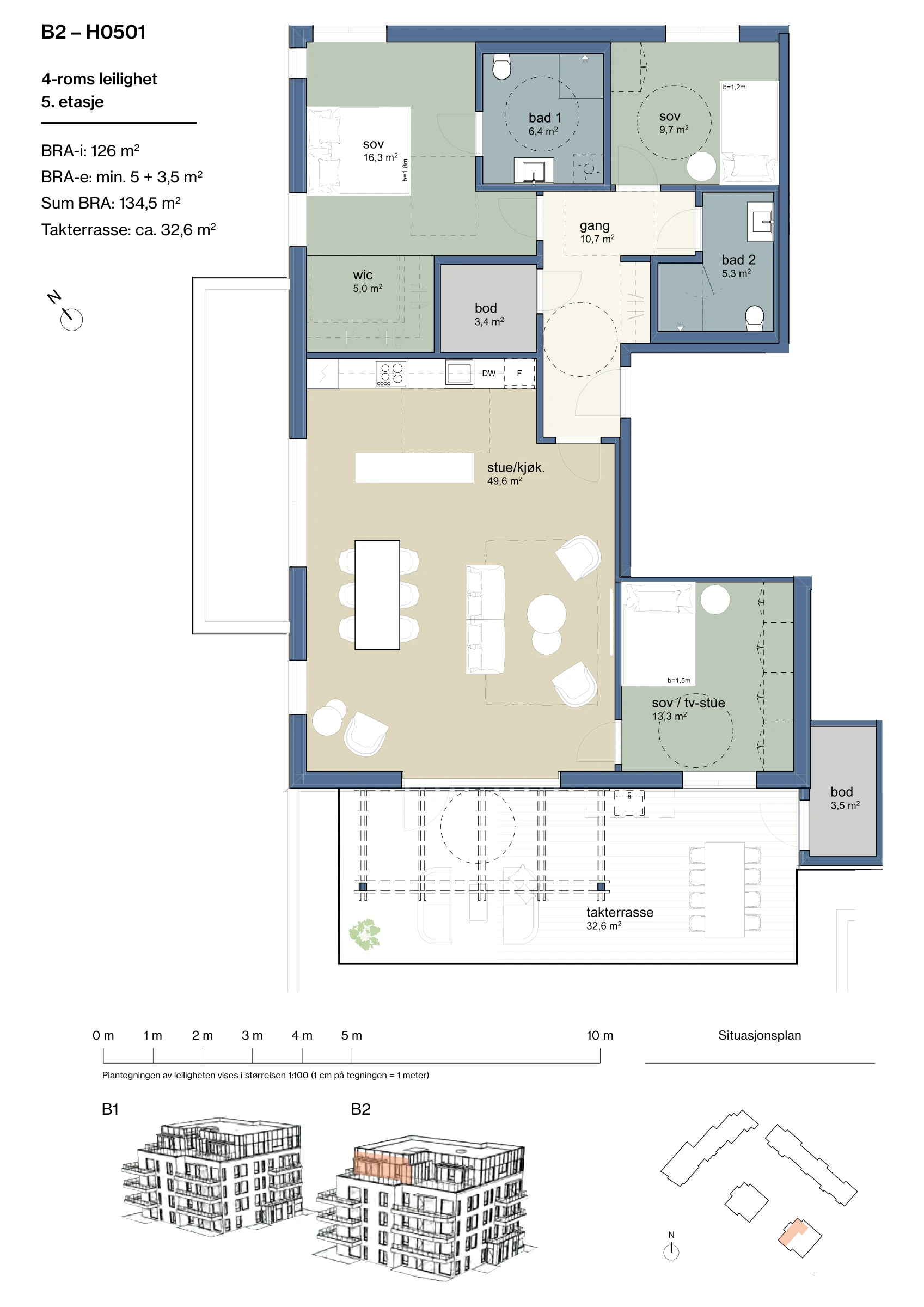 Plantegning for leilighet B2-H0501 i Jåtunparken